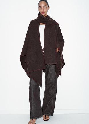 Вязаная накидка zara, кардиган, асимметричная накидка