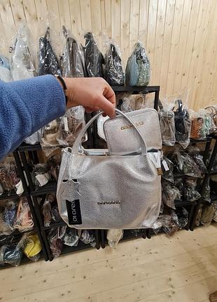 Сумочка жіноча di gregorio італія з гаманцем срібний колір шкіра