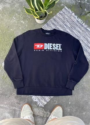 Вінтажний чорний базовий світшот diesel з великим вишитим логотипом на грудях