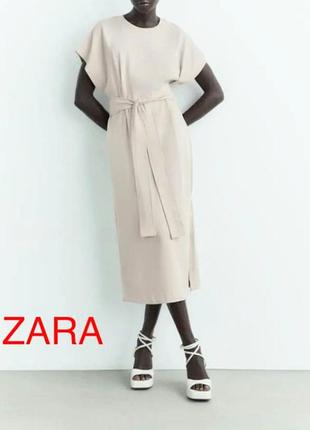 Платье zara меди хлопковый свет бежевое