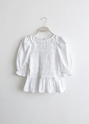 Белая блуза жатка zara с завязками на спине, рукава буфы s