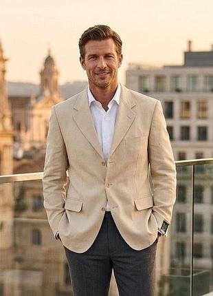 Элегантный льняной пиджак marks &amp; spencer (m&amp;s) р. 50 бежевый