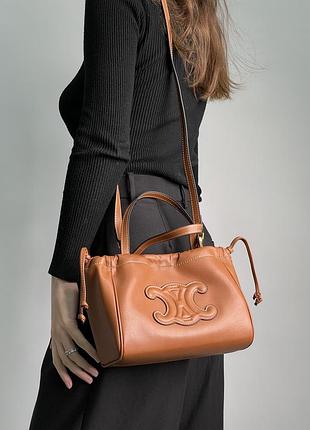 Сумка celine small cabas drawstring cuir triomphe in smooth calfskin tan brown коричнева