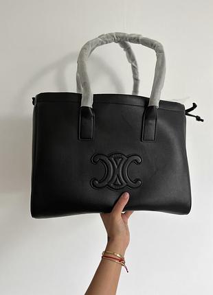 Сумка - шопер celine triomphe tote bag leather чорна