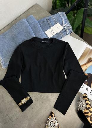 Лонгслів жіночий zara котоновий чорний розмір xs-s