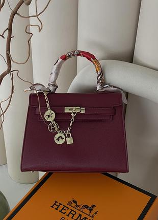 Сумка hermes kelly medium size с платком бургунды
