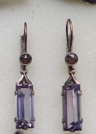 Серьги серебро 875 позолота александрит