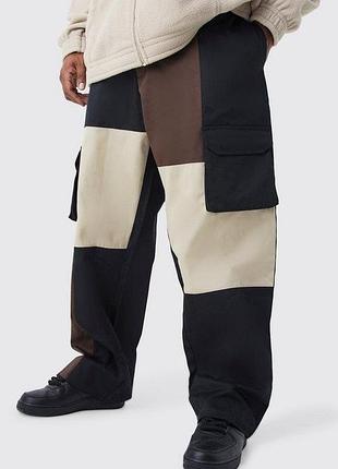 Нові карго штани boohoo man w 32 fixed waist relaxed colourblock cargo trousers