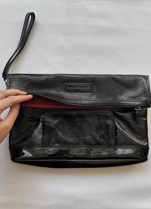 Оригинал лаковый кожаный клатч longchamp legende франция черный конверт чорна сумка шкіряна