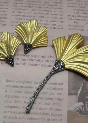 Очаровательный сет, набор серьги и брошь лист гингко билоба