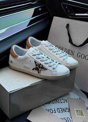 Кожаные женские кеды golden goose superstar low cut white leo star