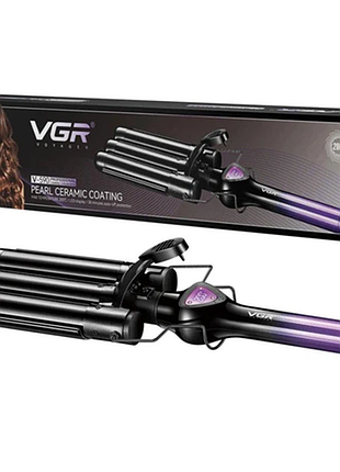Тройная плойка vgr v-590 керамическое покрытие led-дисплей 140-200°c три волны диаметром 25 мм 130 вт фиолетовый