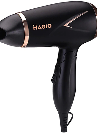 Дорожный фен magio mg-165 со складывающейся ручкой 2 скоростями 3 температурными режимами и насадкой-концентратором 1200 вт черный