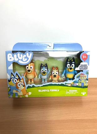 Игровой набор подвижных фигурок bluey (блуи) и семья - 4 шт. оригинал