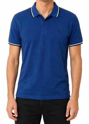 Чоловіче поло fred perry twin tipped синє xxl з вишитим логотипом