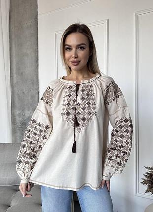 Бежева вишиванка 💓 жіноча вишита блуза 💓 жіноча вишиванка