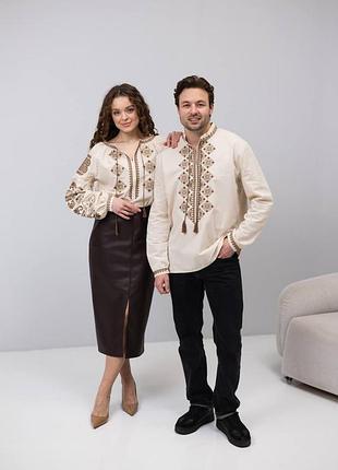 Парні вишиванки 💓 жіноча вишиванка бежева з шоколадом вишивкою 🫶🏻 жіноча вишиванка