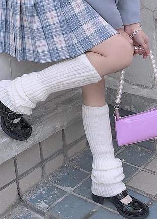 Гетры в рубчик белые one size гольфы средние женские