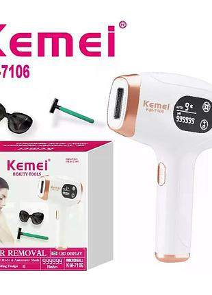 Фотоэпилятор kemei km-7106 белый • домашний ipl-эпилятор для удаления волос на лице, ногах, руках, теле, подмышках и зоне бикини