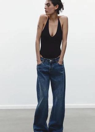 Чорний трикотажний боді у рубчик zara
