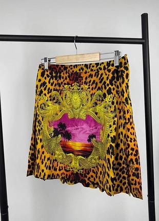 Винтажная шелковая мини юбка versace 100% шелк леопардовая шёлковая юбочка шовк винтаж шовк принт лео шёлк