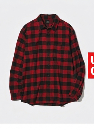 Хлопковая рубашка в клетку uniqlo
