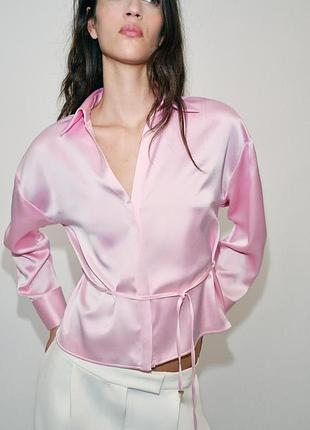 Сатиновая розовая рубашка zara размер s