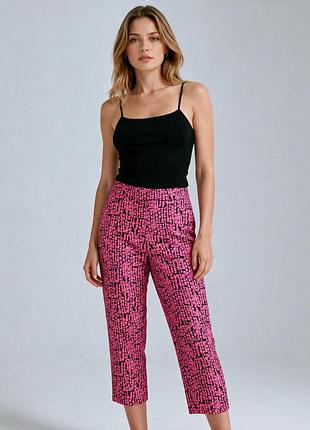Натуральный хлопок 💖 marks &amp; spencer 👖 яркие брюки 7/8 ⚡ розовые брюки с принтом s m