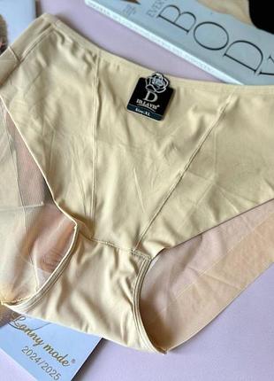 Xl-2xl-3xl женские бесшовные трусы с высокой посадкой, микрофибра и микросетка, бежевый