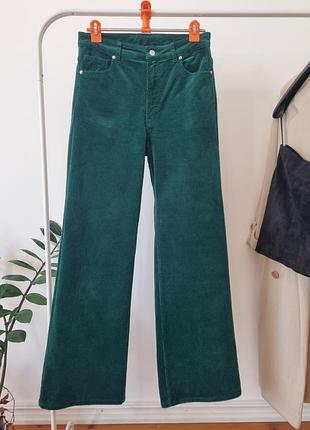 Вельветовые широкие брюки изумрудного цвета h&amp;m