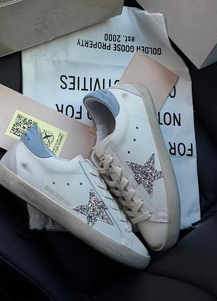 Кожаные женские кеды golden goose super-star 741d with multicolor glitter star
