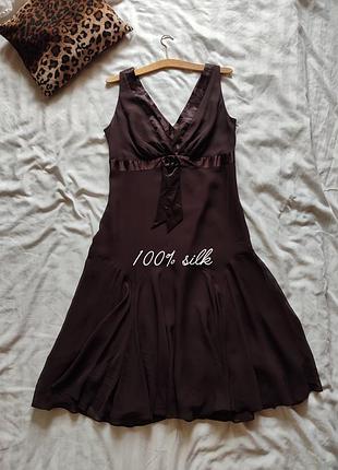 100% silk ted baker коричневое шелковое платье ниже колена матовый шелковый шелковый sole шелковое платье коричневое шоколадное с вырезом