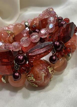 🍓 🍒 ✨ сет винтажних акрилових браслетів гранатові та коралові намистини бохо арт стиль 🍷 ✨