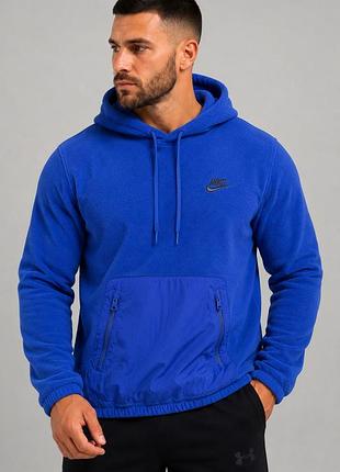 Оригінальне чоловіче худі nike флісове зимове тепле з капюшоном синє електрик
