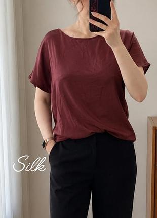 Футболка блуза шелковая silk бордовая винная красная эластичная вискоза базовая