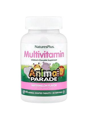 Жевательные мультивитамины для детей natures plus animal parade watermelon flavor вкус арбуза 90 таблеток