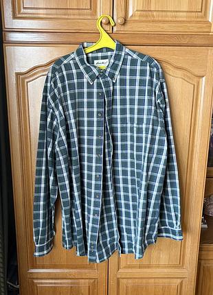 Чоловіча сорочка eddie bauer в клітинку xl tall, зелена, 100% бавовна