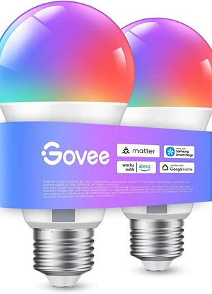 Умная лампочка govee rgbww e27, 800 лм, 2 шт работает со smartthings, matter, alexa и google assistant, лампочки wifi alexa,