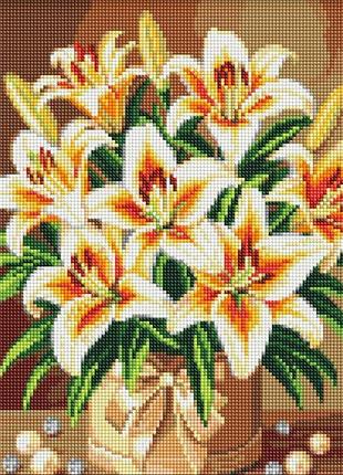 Алмазна мозаїка - яскраві лілії з перлами ©art_selena_ua идейка 30х40 см (amo20587)