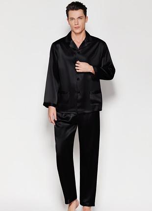 Пижама мужская шелковая атласная черная ( размер 48-54 s-xxxl) xxl