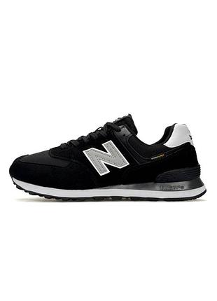 Кроссовки мужские new balance 574, черно-белые кроссовки замша текстиль, демисезонные