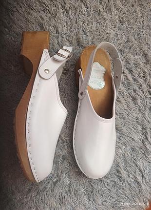 Futuro fashion 27 см,сабо из натуральной кожи на деревянной подошве, однотонные, унисекс