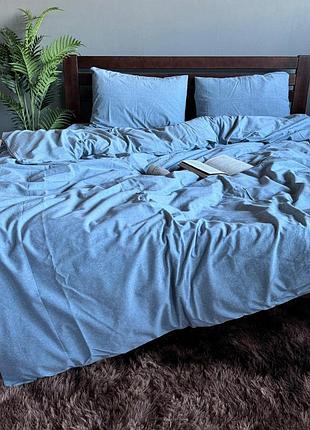 Постельное белье washed cotton голубой комплект (полуторный, двуспальный, евро, семейный)