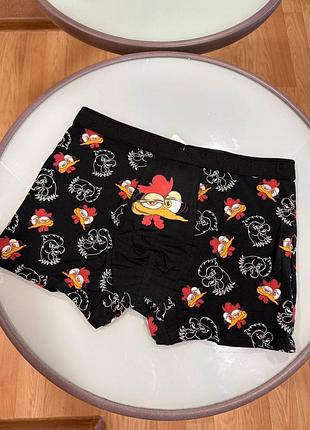 Мужские трусы боксеры размер м черные с интересным принтом петушки