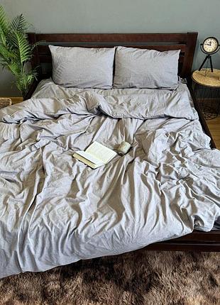 Постельное бельё washed cotton серое — варёный хлопок, полуторный, двуспальный, евро, семейный