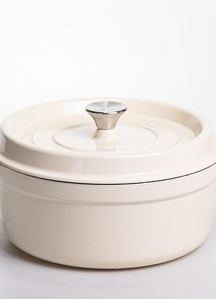 Кокотница чугунная эмалированная 5,5 л, бежевый yiwu hp-flg-5 white