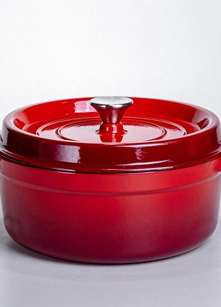 Кокотница чугунная эмалированная 5,5 л, красный yiwu hp-flg-5 red