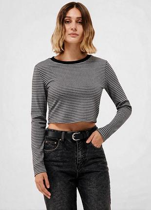 Гусяча лапка 🏁 terranova 🖤 кроп-топ з довгим рукавом ⚡ короткий лонгслів s