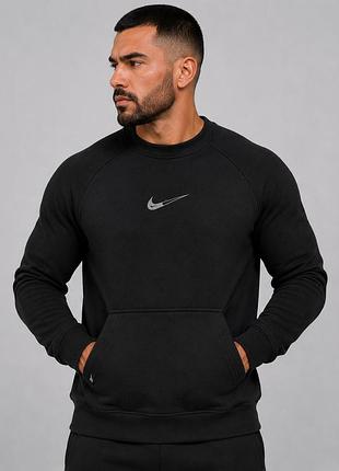Чоловічий зимовий світшот nike чорний утеплений на флісі трьохнитка з начосом
