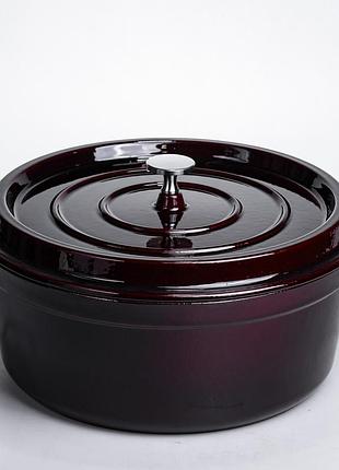Кокотница чугунная эмалированная 6 л, бургунди yiwu hp-flg-13 burgundy